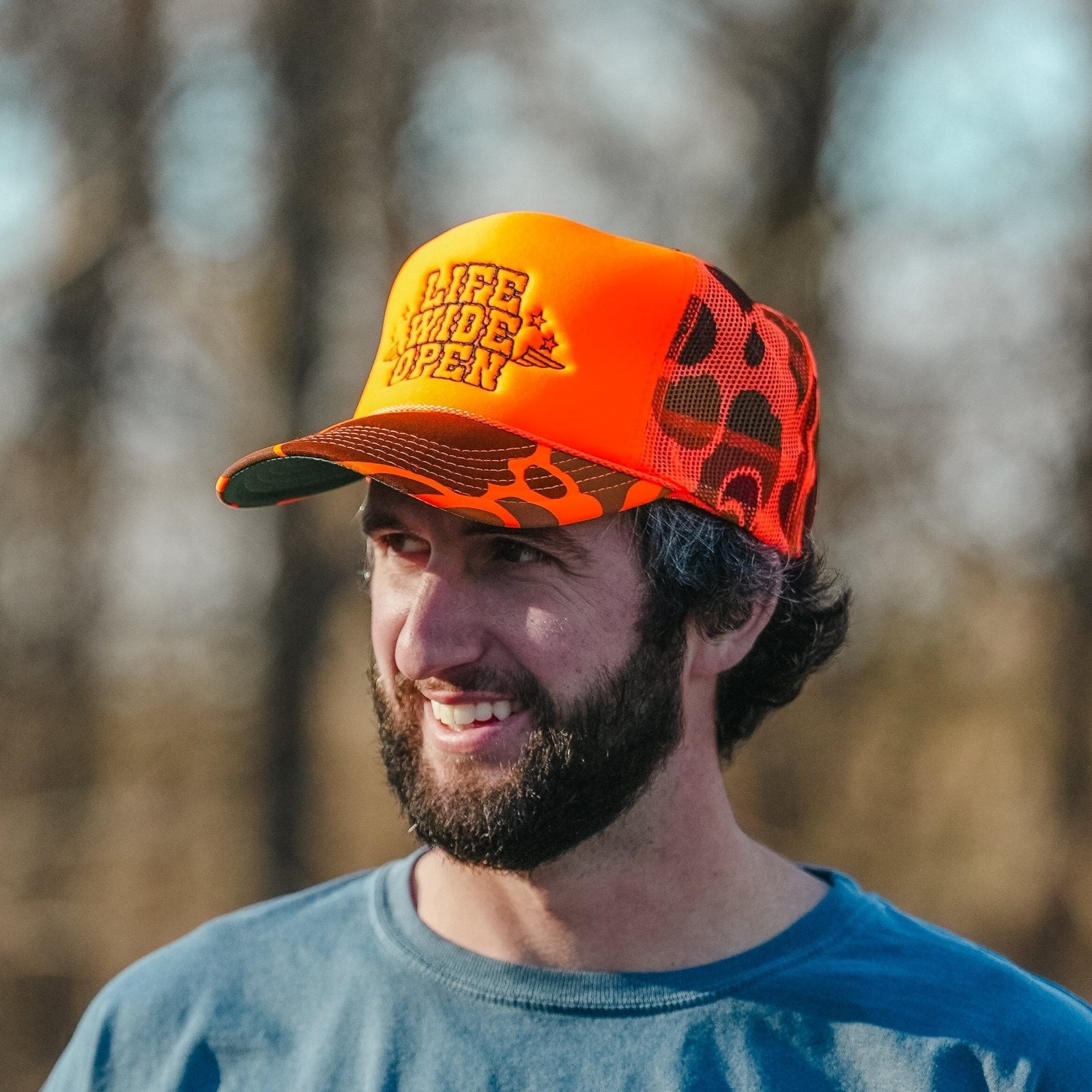 Blaze Orange Camo Trucker Hat