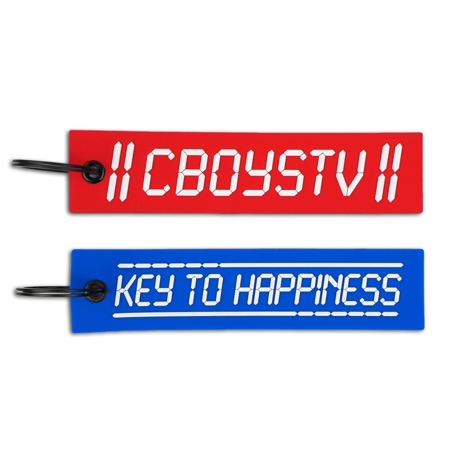 Red/Blue Key to Happiness Rubber Jet Tag