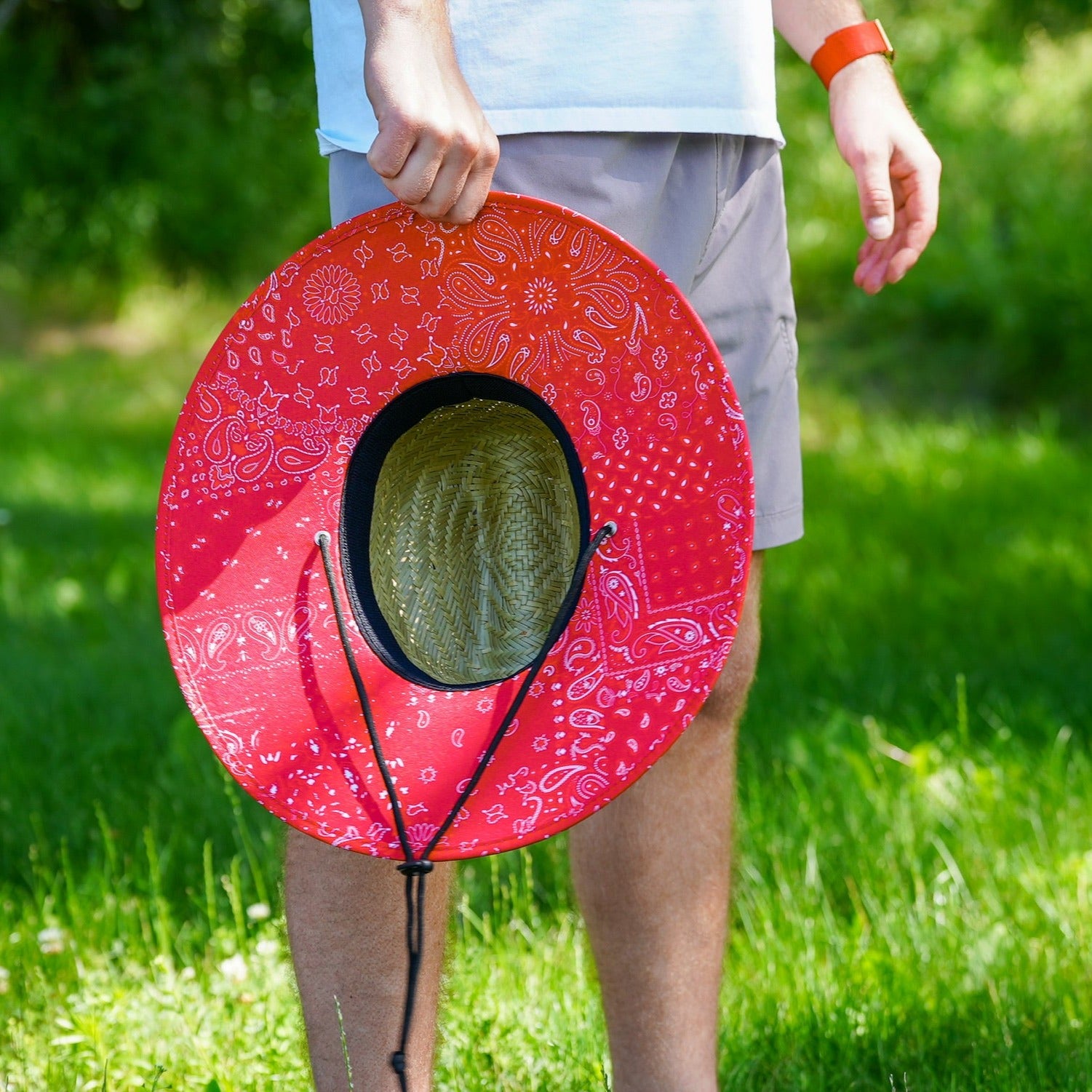 Red Bandana Straw Hat