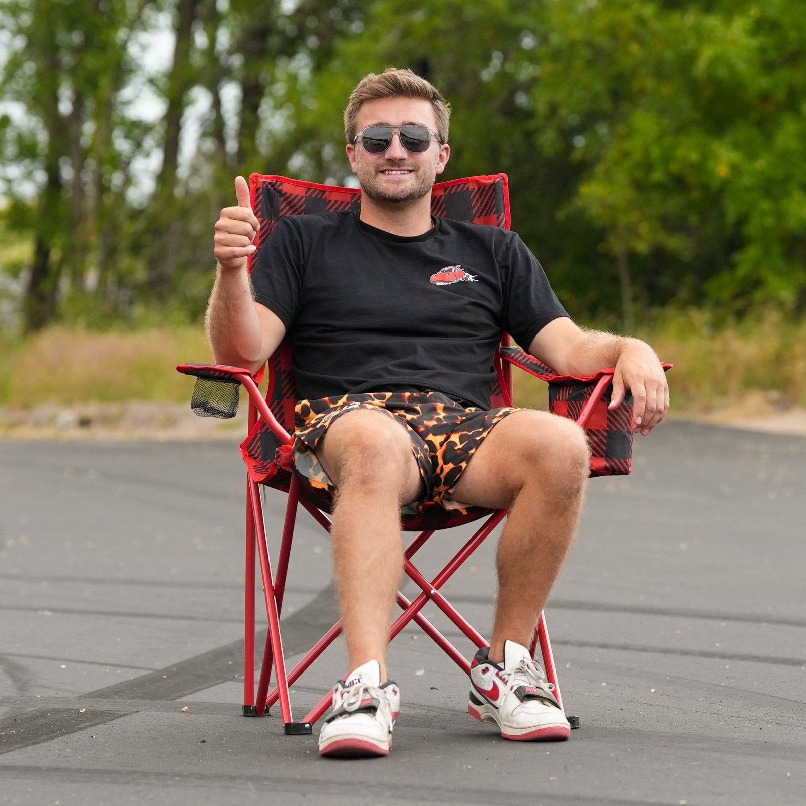 Red Plaid Cooler Lawn Chair